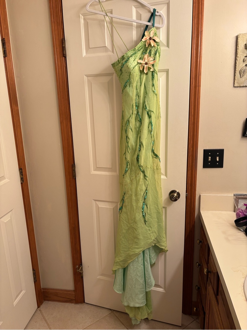 Silk Fairy Lime Green Beaded Maxi Dress with Floral Accents - Picture 2 of 15